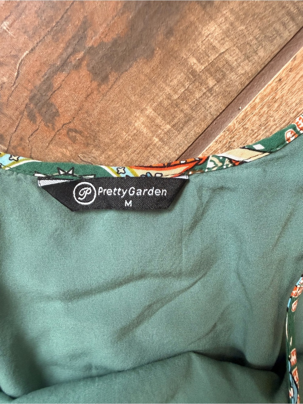 Green Floral Print Mini Dress with Orange Accents - Picture 5 of 9